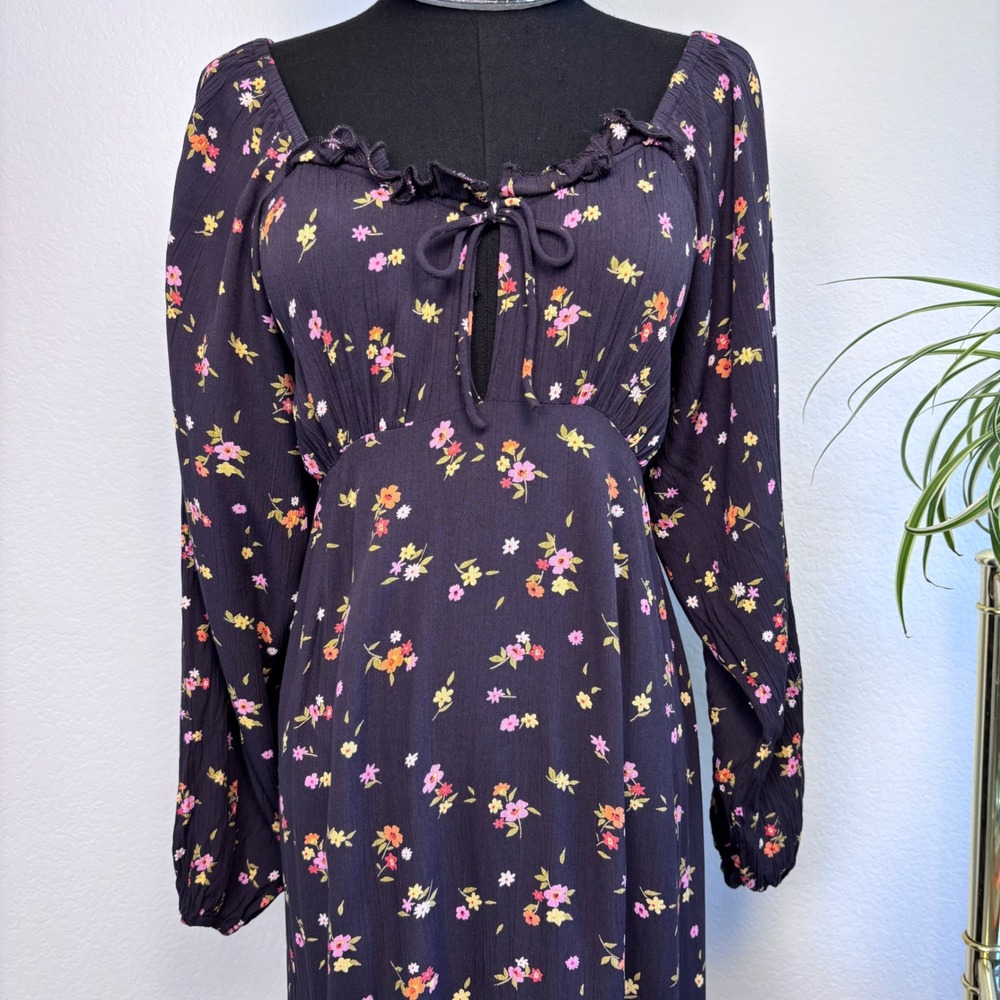Billabong Floral Maxi Dress, Black XS, Long Sleeve Boho Prairie Cottage whimsy - Picture 13 of 16